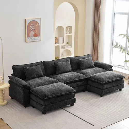 Vista 17 de Oprisen Sofá Seccional Modular, Cómodo Cloud Couch Sofá Seccional, Sofá Cama de Chenilla con Asiento Profundo con Almohadas Decorativas para Sala