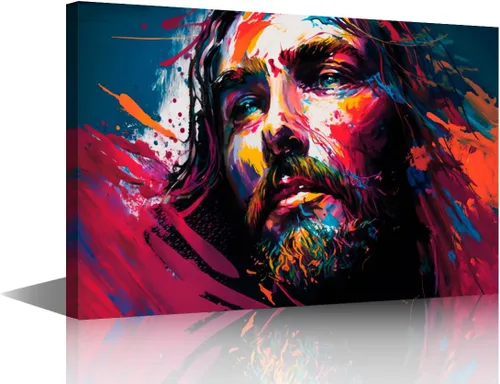 Vista 10 de Lienzo decorativo para pared de sala de estar, impresión retro con luz de esperanza de Jesús, 1 panel, póster de lienzo moderno para dormitorio