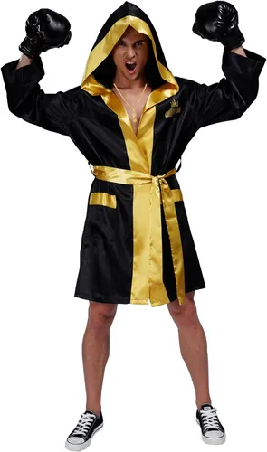 Vista 6 de Maxim Party Supplies Disfraz de boxeo para hombre con bata, pantalones Negro