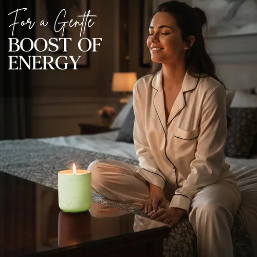 Vista 4 de CAFTARI Vela de Aromaterapia de Lujo Perfumada con Bergamota, Mandarina y Acorde de Té 60 Horas de Combustión Cera Limpia de Coco y Soja