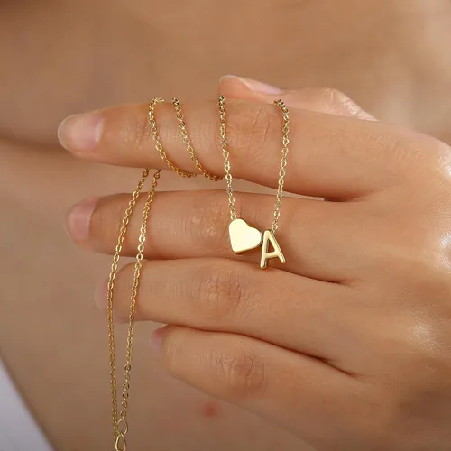 Vista 4 de Turandoss Mothers Day Gifts for Mom Wife - Dainty 18K Gold Plated Heart Initial A-Z Pendant Necklace Trendy Jewelry Heart Necklaces Birthday Mothers