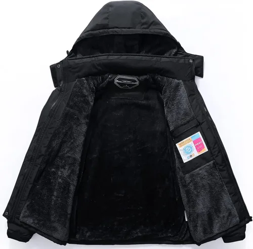 Vista 3 de OTU - Chaqueta de esquí impermeable para mujer, cortavientos, abrigo de nieve con capucha para invierno