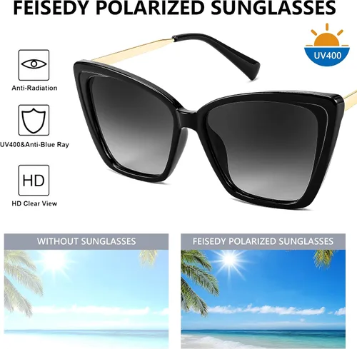 Vista 5 de FEISEDY Gafas de sol polarizadas de moda para mujer, gafas de sol cuadradas retro para mujer con ojo de gato B4134