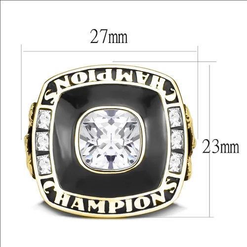Vista 5 de Anillo de campeonato de acero inoxidable con texto y color personalizados - Trofeo, fútbol americano, béisbol, baloncesto, deportes electrónicos