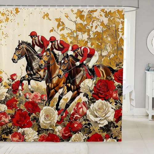 Vista 39 de Castle Fairy Watercolr - Cortina de ducha de tela de carreras de caballos, cortinas de ducha de juego de caballos para baño, cortina de ducha