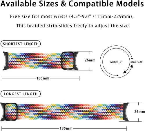 Vista 3 de Correas trenzadas Solo Loop compatibles con Google Pixel Watch 4, 3, 2, 1 de 1.61 pulgadas/1.77 pulgadas, correas elásticas ajustables de nailon