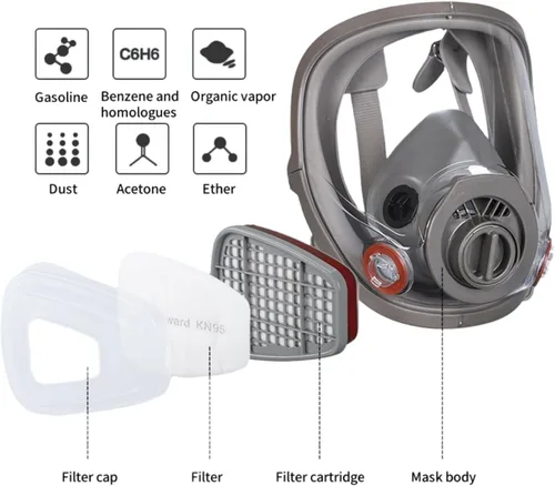 Vista 2 de Máscara de gas de respirador de cara completa de doble filtro Máscara facial completa con filtro de polvo/gas, adecuada para pintura, productos