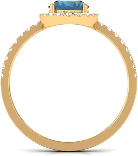 Vista 16 de Anillo de compromiso de topacio azul natural de Londres de 0.236 x 0.315 in, calidad AAA, anillo solitario de diamante de topacio azul, listo