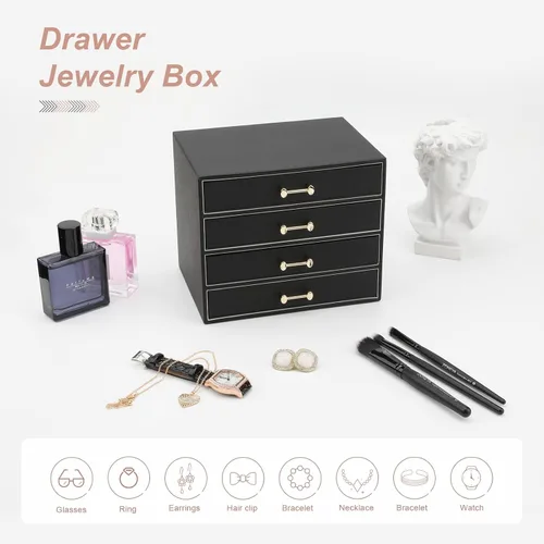 Vista 3 de V-LAFUYLIFE Jewelry Box with 4 Drawers,Jewelry Organizer Box for Women Girls,4- Layer Jewelry Storage Case for Necklaces Bracelets Earring and Watch