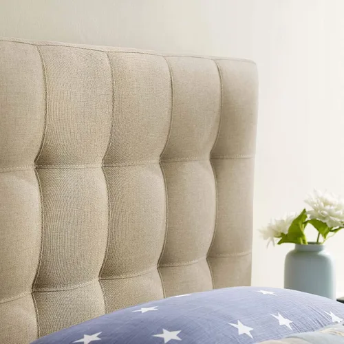 Vista 9 de Modway Lily Cabecero doble tapizado de tela de lino con botones en beige