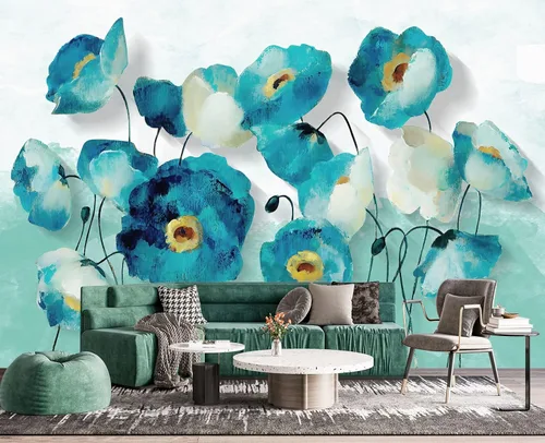 Vista 21 de Papel pintado 3D de flores doradas en relieve para dormitorio, 103 x 69 pulgadas