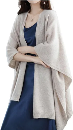 Vista 11 de Chal tipo poncho para mujer, cárdigan talla grande 100% lana merino, capa de otoño e invierno, suéter abierto