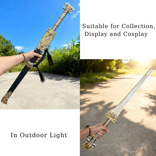 Vista 3 de Espada GuiHou de creación de los dioses de acero inoxidable de oro blanco de 28.3 pulgadas con vaina para colección, exhibición, cosplay