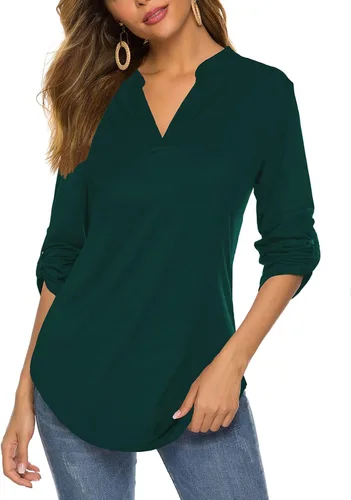 Vista 12 de Halife Blusa de trabajo con cuello en V y manga 3/4 enrollable, estampado c-army verde