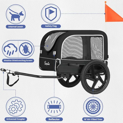 Vista 8 de Sepnine Remolque de bicicleta para perro, carrito de perro para bicicleta, adecuado para mascotas pequeñas y medianas, marco de carrito fácil