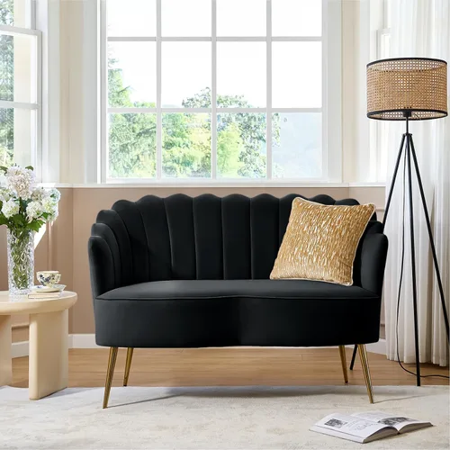 Vista 56 de HULALA HOME Silla decorativa moderna de terciopelo con respaldo en forma de concha, bonito sillón para sala de estar, dormitorio con patas doradas