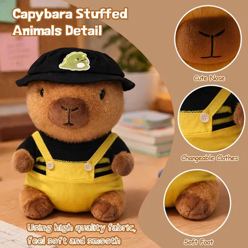 Vista 3 de Capybara - Peluche de Capybara con 9 prendas y accesorios, súper suave, para niños y niñas de 10.2 pulgadas (Capybara negro)