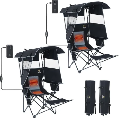 Vista 10 de Nice C Silla con toldo, silla de camping climatizada con batería, sillas de deportes al aire libre con sombra, sillas paraguas plegables con Paquete