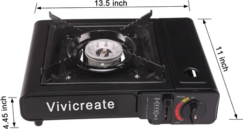 Vista 2 de Vivicreate Estufa de gas butano portátil de 8500 BTU para acampar, cocinar al aire libre, quemador portátil ligero con encendido automático, estufa