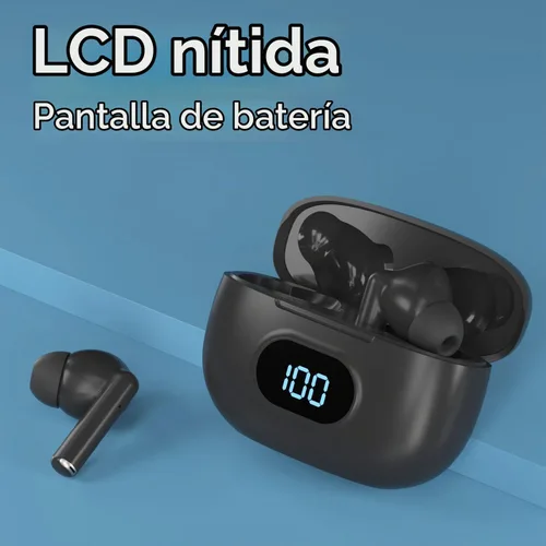 Vista 3 de Auriculares inalámbricos con funda de batería LCD, mini auriculares Negro