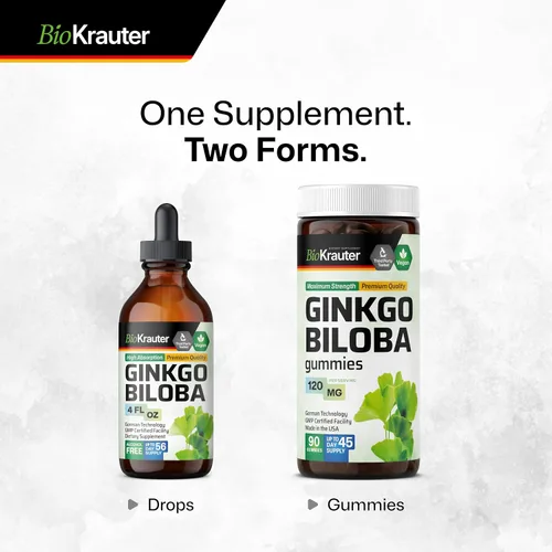 Vista 8 de BIO KRAUTER® Ginkgo Biloba para apoyo cerebral - Suplemento vegano de ginkgo biloba para calma, concentración y memoria - 90 gomitas de ginkgo