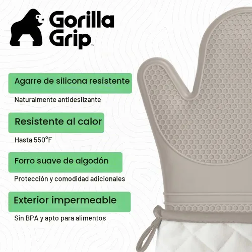 Vista 2 de GORILLA GRIP - Juego de guantes de horno de silicona suave sin BPA, guantes de cocina resistentes al calor e impermeables, forro de algodón grueso