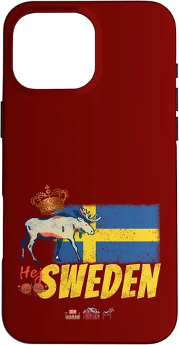 Vista 19 de Funda para iPhone 16 Suecia con bandera vintage y recuerdo de alce