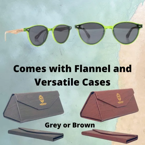 Vista 8 de Gafas de sol transparentes verdes redondas, lentes grises polarizadas, lentes rectas, patillas de madera, ligeras, cómodas y de moda, acabado