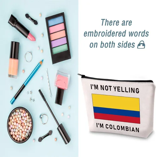 Vista 4 de LEVLO Divertidas bolsas de cosméticos con la bandera de Colombia, recuerdos, no estoy gritando, soy colombiano, bolsas de maquillaje con la bandera