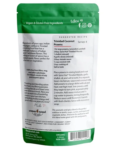 Vista 2 de Spice Hut - Trinidad Masala Orgánica, sin sal, mezcla de especias caribeñas para sabores auténticos/Condimento Trinidad y especias de curry - Masala
