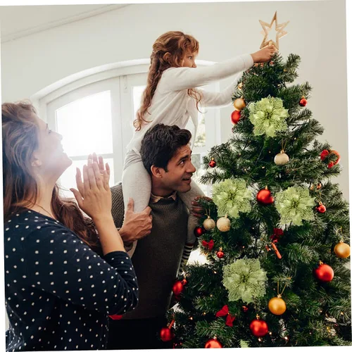 Vista 5 de ARTIBETTER 3 juegos de 12 piezas de flores huecas de Navidad para exteriores, guirnalda de Navidad con purpurina de flores de pascua, adorno