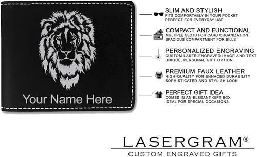Vista 6 de LaserGram Billetera biplegable, hecho en México, grabado personalizado incluido, Negro con plateado, Personalizado