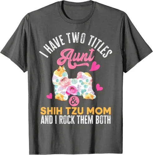 Vista 41 de I Have Two Titles Aunt and Shih Tzu Mom Camiseta divertida para perro, Negro