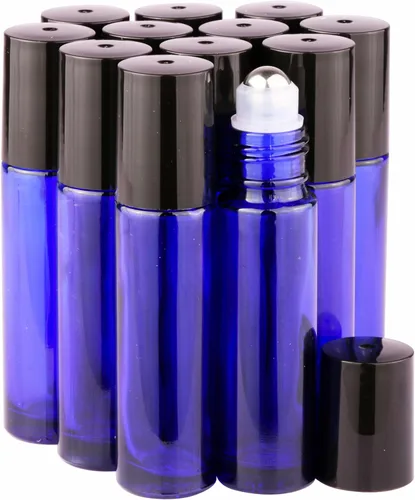 Vista 13 de inice 100 botellas de roll-on de 10 ml de vidrio ámbar para aceites esenciales con bolas de rodillo de acero inoxidable y tapa de aleación