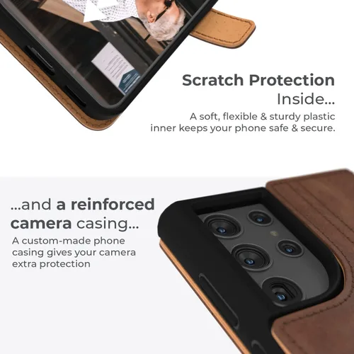 Vista 4 de Snakehive Cartera de cuero para Samsung Galaxy S22 Ultra 5G Funda de cuero genuino con tarjetero Funda tipo folio con soporte Compatible
