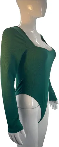Vista 5 de Ludhou Body sexy de manga larga abombada con cuello cuadrado para mujer