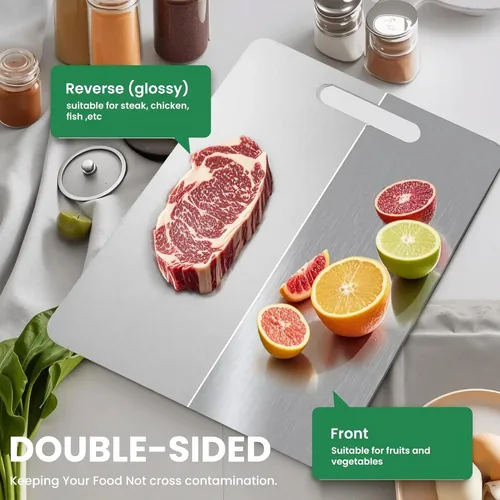 Vista 4 de Katori Tabla de cortar de titanio para cocina, tabla de cortar de titanio 100% puro, tablas de cortar de doble cara de grado alimenticio, higiénica