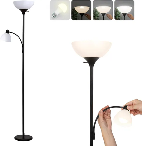 Vista 10 de [Renovado] Brightech Torchiere Lámpara de pie LED Sky Dome Plus, lámpara de pie súper brillante con lámpara de lectura para salas de estar