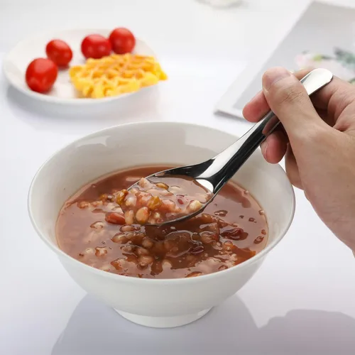 Vista 6 de Cucharas de sopa de acero inoxidable, juego de 12 cucharas de sopa china, cuchara de caldo plateada, pulido con espejo
