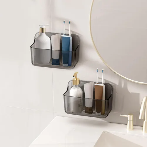 Vista 9 de Diesisa Organizador de Pared de Acrílico de 2 piezas, Organizador Adhesivo para Puerta de Gabinete, Estantes de Baño de Acrílico para Pared, Sin