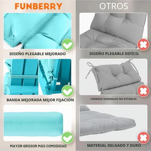 Vista 2 de FUNBERRY - Cojín para silla Adirondack, cojines gruesos y cómodos para mecedora, antideslizante, con protector contra decoloración, impermeable