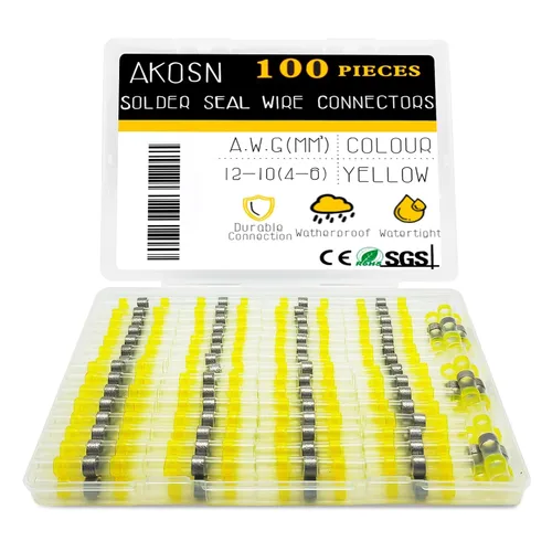 Vista 11 de 110 Piezas, 5 Tamaños, Kit de Conectores de Alambre Termorretráctiles, Auto-Contracción Sin Soldadura para Uso Marino/Automotriz, Conectores