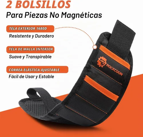 Vista 4 de Pulsera de herramienta de 20 imanes para sujetar tornillos, clavos y brocas, cómoda y resistente, gran idea de regalo para marido, papá, manitas