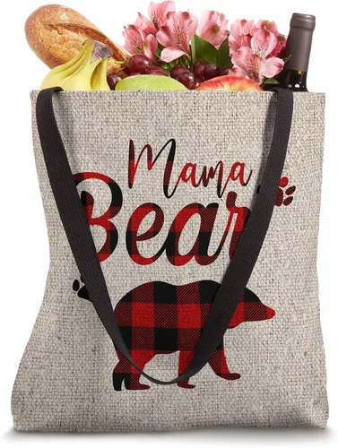 Vista 4 de Burlap Mama Bear Red Plaid Día de la Madre para Mamá Bolsa de mano Blanco 16 pulgadas