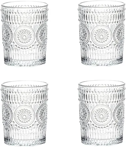 Vista 9 de LOYUYU Juego de 4 vasos de agua románticos, vasos de 12 onzas de alta calidad, juego de cristalería vintage para jugo, bebidas, cerveza, cóctel