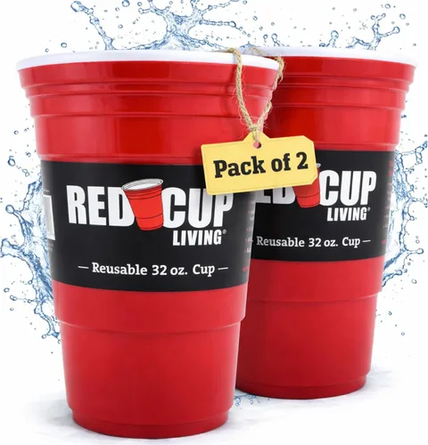 Vista 10 de Vasos de 32 onzas Taza roja reutilizable para fiesta, vaso y vaso Vasos de fiesta ideales para niños y adultos Suministros reutilizables