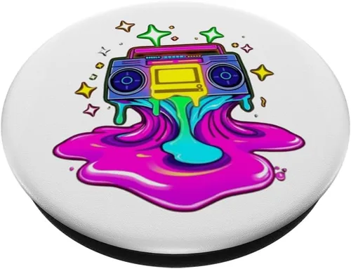 Vista 2 de Retro Boombox Colorful Street Art Urban Style Gift Idea PopSockets Adhesive PopGrip