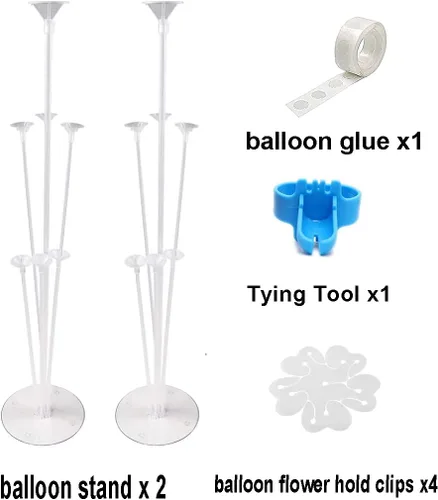Vista 3 de 2 juegos de soportes para globos de 28 pulgadas con base, kit de soporte de columna de globo transparente reutilizable para mesa, incluye pegamento