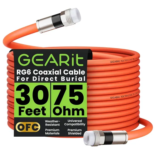 Vista 15 de GEARit Cable coaxial para enterramiento directo (15 pies) RG6 70 ohmios RF impermeable subterráneo en pared con protector de goma, Internet de alta