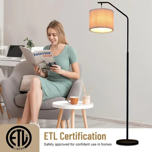 Vista 6 de JuGuo Lámpara de pie de 68 pulgadas, bombilla LED Edison de 9 W, incluye lámpara oscilante, lámpara de pie con interruptor de pie con pantalla